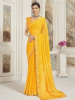 Yellow Chiffon Printed Saree